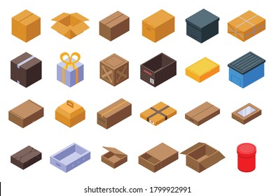 Box icons set. Isometric set of box vector icons for web design isolated on white background