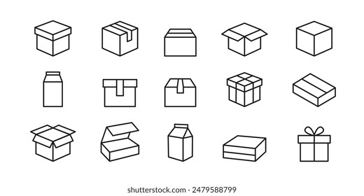 Box icons set. Set of box for packaging. Open and closed container. Vector.