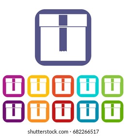 Box icons set vector illustration in flat style in colors red, blue, green, and other