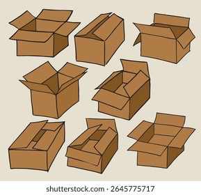 Box icons set.Shipping, delivery box or container icons. Carton box simple icon collection.