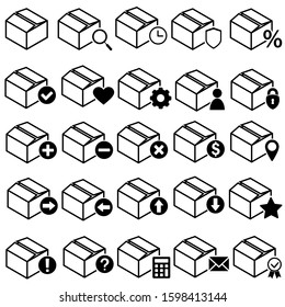 Box icons vector set. cardboard illustration symbol collection. package sign. delivery logo.