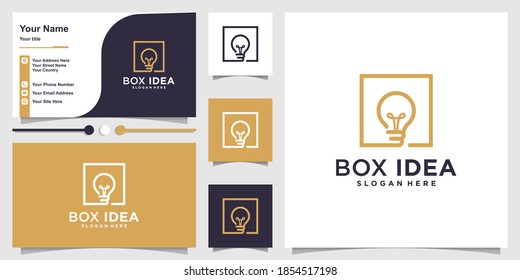 Logotipo de idea de caja con concepto de arte de línea moderno y diseño de tarjetas de visita Premium Vector