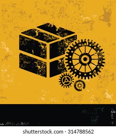 Box, industry design on grunge yellow background, grunge vector
