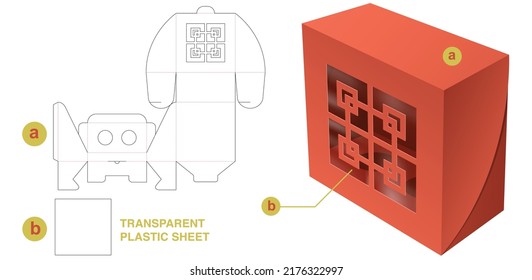 Box with insert supporter and Chinese window die cut template