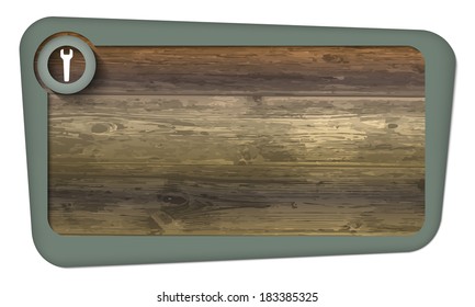 box for insertion text with wood texture and spanner