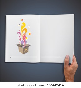 Box inside a book. Vector design