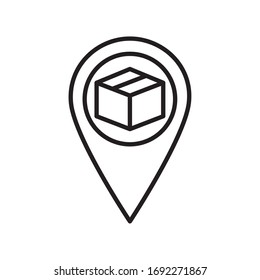 Box-Innen-GPS markieren Stylesymbol-Design, Lieferlogistik Transport Versandwarenwarenindustrie und globale Vektorillustration-Illustration zum Thema