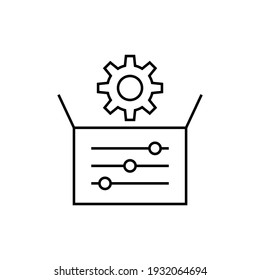 Box installation setup product icon  in flat black line style, isolated on white background 