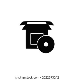 Box installation setup product icon in solid black flat shape glyph icon, isolated on white background 