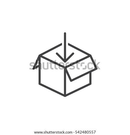 Box into line icon, outline vector sign, linear pictogram isolated on white. Packaging symbol, logo illustration