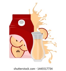 Box and jar of apple juice with splash - Vector