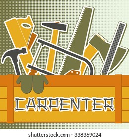 Box with the joiner's tool. Collection tools for repair. Vector illustration in flat style