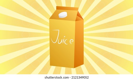 con jugo sobre fondo retro blanco-naranja, ilustración vectorial. una gran caja de cartón naranja con una bebida. embalaje ecológico, cuidado del medio ambiente