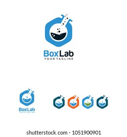 box lab logo with laboratory glass and box combination vector