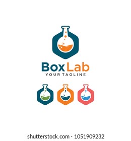 box lab logo with laboratory glass and box combination vector