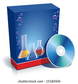 Box with laboratory glasses and CD