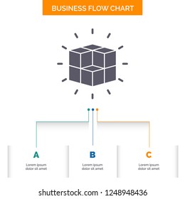 box, labyrinth, puzzle, solution, cube Business Flow Chart Design with 3 Steps. Glyph Icon For Presentation Background Template Place for text.