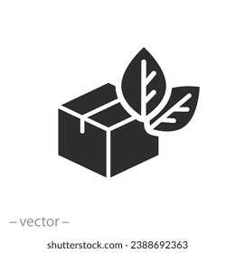 box with leafs icon, eco packaging, ecologicaly clean products, flat symbol - editable stroke vector illustration