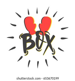 Box lettering emblem with red gloves. Hand drawn vector illustration, design, elements, greeting card, logo