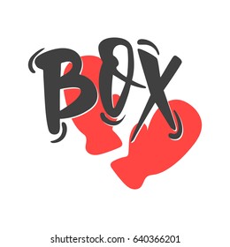 Box lettering with red gloves. Hand drawn vector illustration, design, elements, greeting card, logo