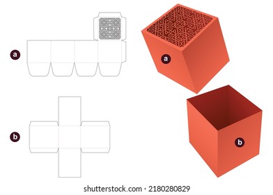 Box and lid with stenciled pattern die cut template and 3D mockup