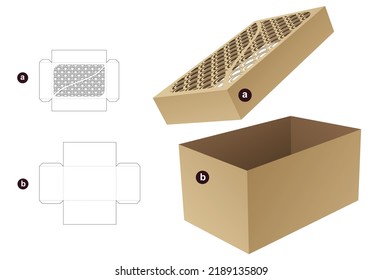 Box and lid with stenciled pattern die cut template and 3D mockup