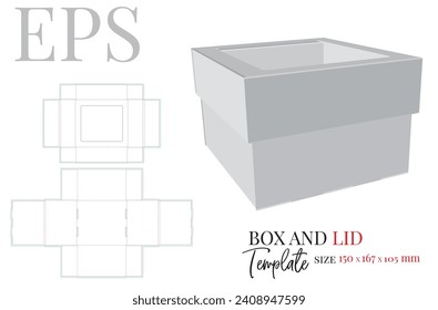 Box and lid template, vector with die cut, laser cutting. White clear blank box and lid mock up isolated on white background with perspective view. Packaging design