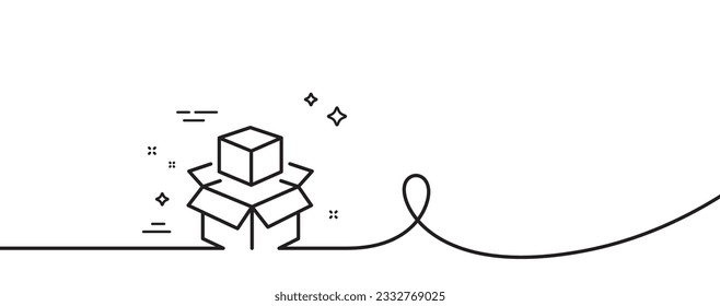 Box line icon. Continuous one line with curl. Delivery parcel sign. Packing boxes symbol. Packing boxes single outline ribbon. Loop curve pattern. Vector