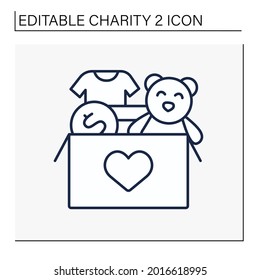 Box line icon. Donation box with used cloth or toys for poor children. Help and support. Volunteering. Charity concept. Isolated vector illustration. Editable stroke