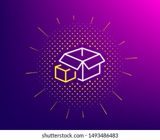 Box line icon. Halftone pattern. Delivery parcel sign. Packing boxes symbol. Gradient background. Packing boxes line icon. Yellow halftone pattern. Vector