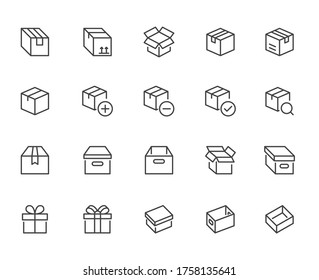 Box line icon set. Carton, cardboard boxes, product package, gift, parcel minimal vector illustrations. Simple outline signs for delivery service application. Editable Stroke.