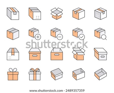 Box line icon set. Carton, cardboard boxes, product package, gift, parcel minimal vector illustrations. Simple outline signs for delivery service application. Blue color, Editable Strokes