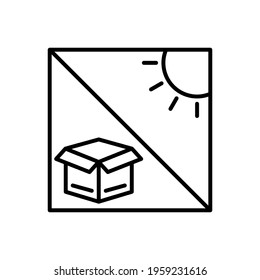 Box line icon with sun. Cargo box. keep it away from the sun. Editable stroke. Design template vector