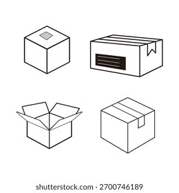Box line icons. Empty open shipping box or unboxing line art. Carton boxes icon set. Stock vector. Vector illustration.