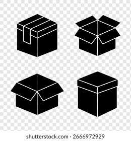 Box line icons. Package, delivery boxes, cargo box. Cargo distribution, export boxes, return parcel icons. Shipment of goods, open package. Carton delivery package. EPS 10.