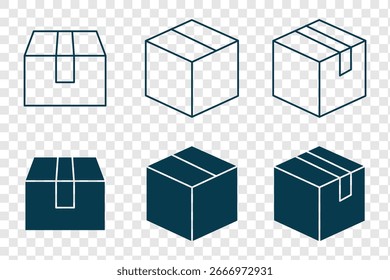 Box line icons. Package, delivery boxes, cargo box. Cargo distribution, export boxes, return parcel icons. Shipment of goods, open package. Carton delivery package. EPS 10.