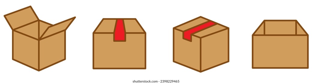 Box line icons set. Carton boxes icon set. Set of shipping, delivery box or container icons. Vector icons set in white background. Vector Illustration. Vector Graphic. EPS 10