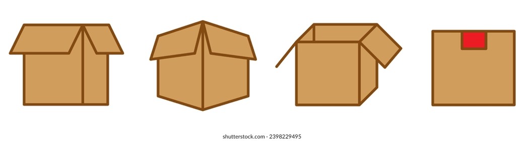 Box line icons set. Carton boxes icon set. Set of shipping, delivery box or container icons. Vector icons set in white background. Vector Illustration. Vector Graphic. EPS 10