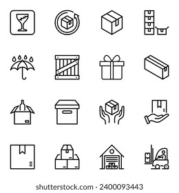 box line icons set. shipment, delivering, logistic, export, warehouse, freight, shipping, storage, stroke, lined, moving, package, packaging, cargo, delivery