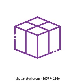 Diseño de iconos de estilo de línea de caja, logística de entrega transporte almacén de servicios de envío industria y tema global Ilustración de vectores