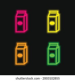 Box Liquid Food Container Outline four color glowing neon vector icon
