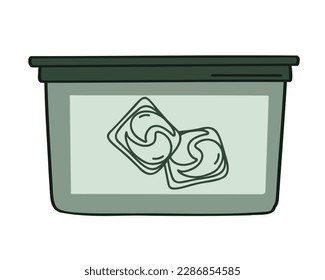 Box with liquid powder capsules, vector illustration