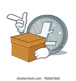 With box Litecoin character cartoon style