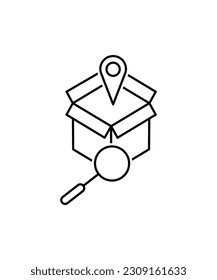 box with location and search icon, vector best line icon.