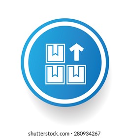 Box logistic icon design on blue button,white background,clean vector