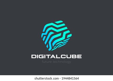 Box Logo Cube abstract design Virtual RealityTechnology vector template linear style. Neural network Artificial intelligence AI internet web Logotype concept icon.