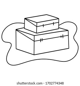 Box or logo icon. Package, delivery boxes, cargo box. Isolated on white background. Vector. Monochrome Contour Illustrations