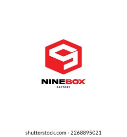 Logotipo de caja y número 9 en un concepto