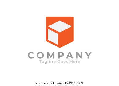 Box logo, shield and box combination, usable for logistic, media or related business logos , flat design logo template,vector illustration