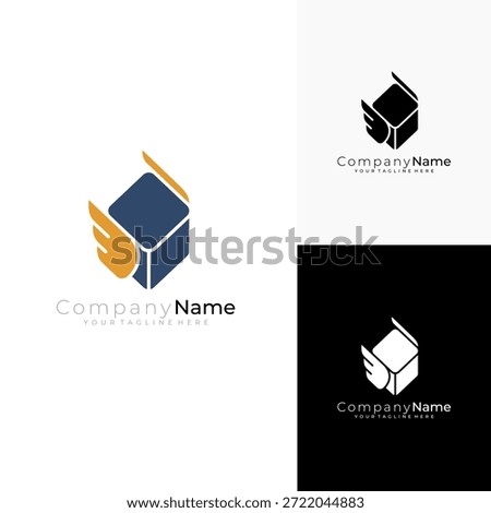 Box logo and wing design combination, delivery express logos